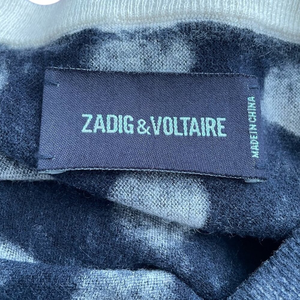 Zadig & Voltaire Anouk Pullover Sweater XS Blue Polka Dot Printed 100% Cashmere - Picture 4 of 6
